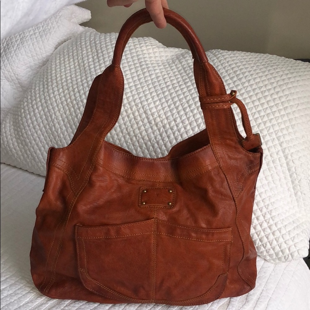 Frye leather shoulder tote bag western style